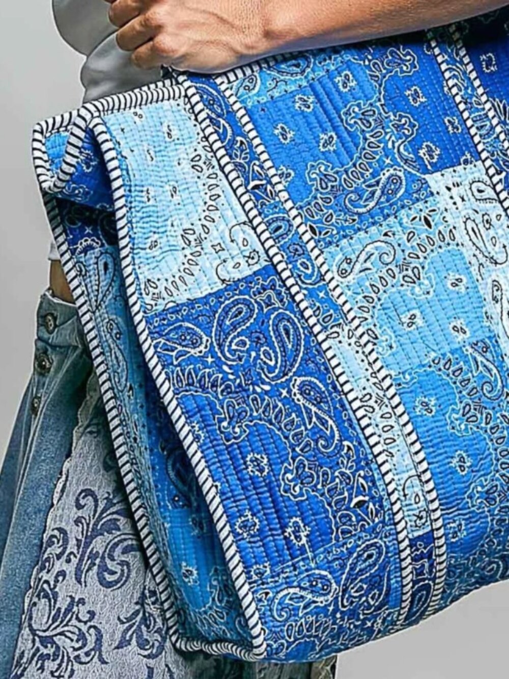 POL Coastal Blue Quilted Patchwork Tote 100% Cotton NWT - Picture 3 of 7